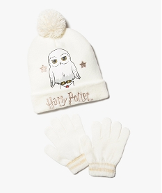 GEMO Ensemble fille 2 pièces : bonnet + gants imprimés Hedwige - Harry Potter Blanc