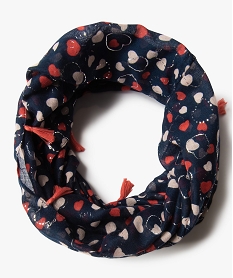GEMO Foulard fille forme snood motif cœurs à paillettes et pompons navy