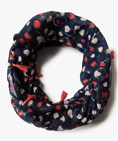 GEMO Foulard fille forme snood motif cœurs à paillettes et pompons noir chine