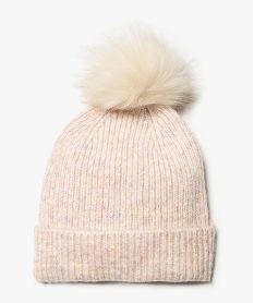 GEMO Bonnet fille en maille côtelée multicolore avec pompon Rose