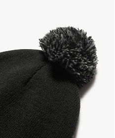 bonnet garcon en maille a pompon et revers - freegun noir foulards echarpes et gantsC947501_2