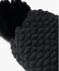 bonnet femme en maille fantaisie avec pompon peluche noir standard autres accessoiresC952401_2
