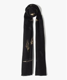 echarpe femme longue et douce imprimee plumes brillantes noir standard bonnets echarpes gantsC953501_3