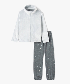 GEMO Ensemble nuit fille avec veste peluche tee-shirt et pantalon imprimé Gris
