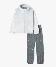 ensemble nuit fille avec veste peluche tee-shirt et pantalon imprime gris pyjamasC958301_1