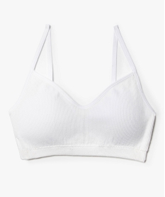 GEMO Brassière à fines bretelles en maille côtelée avec mousses amovibles fille blanc vif