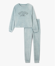 GEMO Pyjama fille en velours avec inscription Bleu