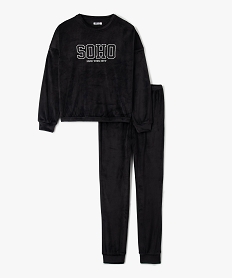 GEMO Pyjama fille en velours extensible avec inscription brodée Noir
