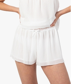 short de pyjama femme plisse avec ceinture dentelle blanc bas de pyjamaC973101_1