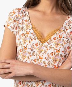 chemise de nuit femme en maille extensible a col v en dentelle imprime nuisettes chemises de nuitC975501_2