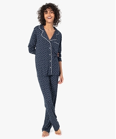 pyjama deux pieces femme   chemise et pantalon bleu pyjamas ensembles vestesC976501_1