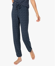 GEMO Pantalon de pyjama femme en maille fine avec bas resserré Multicolore