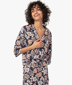 GEMO Haut de pyjama femme forme chemise à motifs fleuris Multicolore