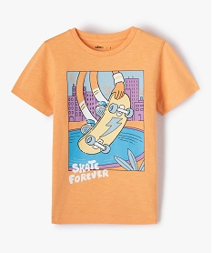 GEMO Tee-shirt garçon à manches courtes et imprimé skate fluo Orange