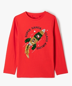 GEMO Tee-shirt de Noël garçon imprimé à sequins réversibles Rouge