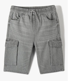 bermuda en jean garcon forme cargo a taille elastiquee grisD008601_1