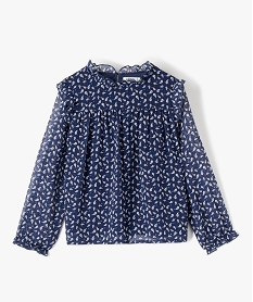 GEMO Blouse fille en voile imprimé à manches longues et volants Bleu