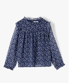 blouse fille  en voile imprime a manches longues et volants bleu chemises et blousesD020301_1