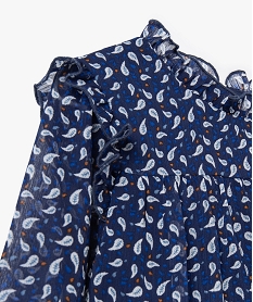 blouse fille  en voile imprime a manches longues et volants bleu chemises et blousesD020301_2
