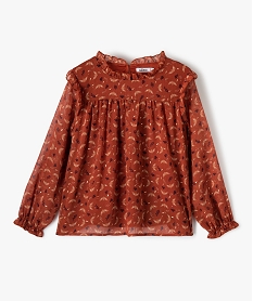 GEMO Blouse fille en voile imprimé à manches longues et volants Rouge
