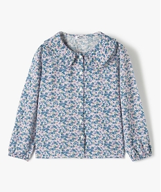 GEMO Chemise fille à motifs fleuris avec col Claudine blanc chine