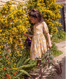 robe fille a manches courtes a motifs fleuris jauneD021301_4