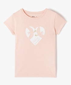 tee-shirt fille a manches courtes avec motif paillete rose tee-shirtsD027101_1