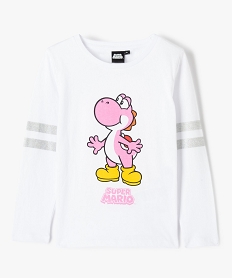 GEMO Tee-shirt fille à manches longues motif Yoshi et paillettes - Super Mario Blanc