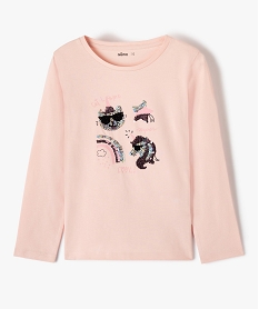 tee-shirt fille a manches longues et motif en sequins reversibles rose tee-shirtsD030401_1