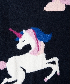 robe pull fille en maille tricotee douillette et imprimee bleuD032701_2