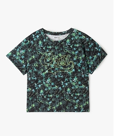 tee-shirt fille ample a motif feuillage et inscription fluo imprime tee-shirtsD043201_1