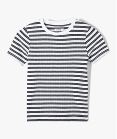 tee-shirt fille en maille cotelee a rayures imprime tee-shirtsD043601_1