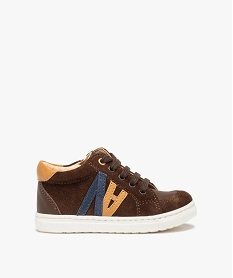 GEMO Baskets bébé garçon mid-cut en cuir à lacets et zip - NA! Brun