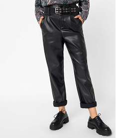 GEMO Pantalon femme en synthétique imitation cuir taille haute Noir