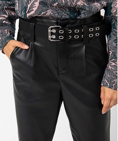 pantalon femme en synthetique imitation cuir taille haute noir pantalonsD048501_2