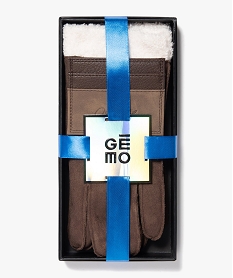 GEMO Coffret cadeau homme avec gants et porte-cartes Brun
