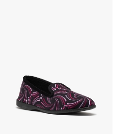 chaussons charentaises en velours ras imprime femme violetD055101_2
