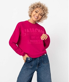 sweat femme ample et court avec message rose sweatsD055501_1