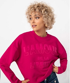 sweat femme ample et court avec message rose sweatsD055501_2