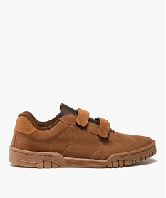 GEMO Baskets homme dessus cuir uni fermeture scratch marron chine