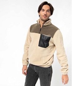 sweat homme en maille polaire a col zippe beigeD060701_2