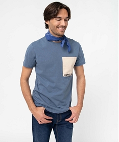 GEMO Tee-shirt homme à manches courtes avec poche contrastante Bleu
