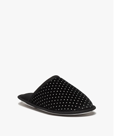 chaussons femme mules plates en velours a pois brillants noir standardD064401_2