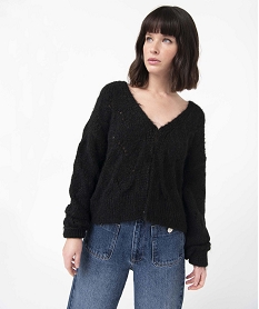 GEMO Gilet femme en maille fantaisie ajourée noir standard