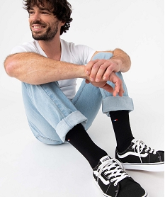 chaussettes homme tige haute a fines rayures tricolores - la chaussette noir chaussettesD081201_2