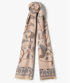 GEMO Echarpe femme à motifs oiseaux toucher cachemire Beige