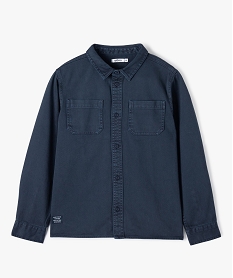 GEMO Chemise garçon à manches longues en twill épais au coloris unique noir chine