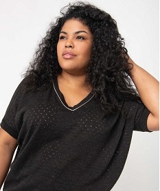 GEMO Pull femme grande taille à manches courtes et maille ajourée Noir
