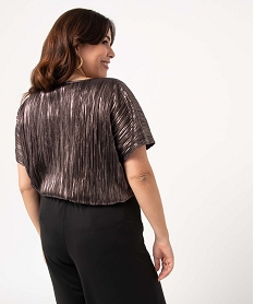 tee-shirt femme grande taille loose en maille plissee scintillante gris hauts a paillettesD084801_3