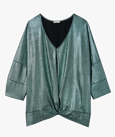 GEMO Tee-shirt femme grande taille à manches courtes paillettes et noud dans le bas Vert